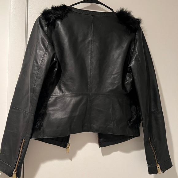 Zara Black Genuine Leather Jacket with Natural Fur - Picture 4 of 5